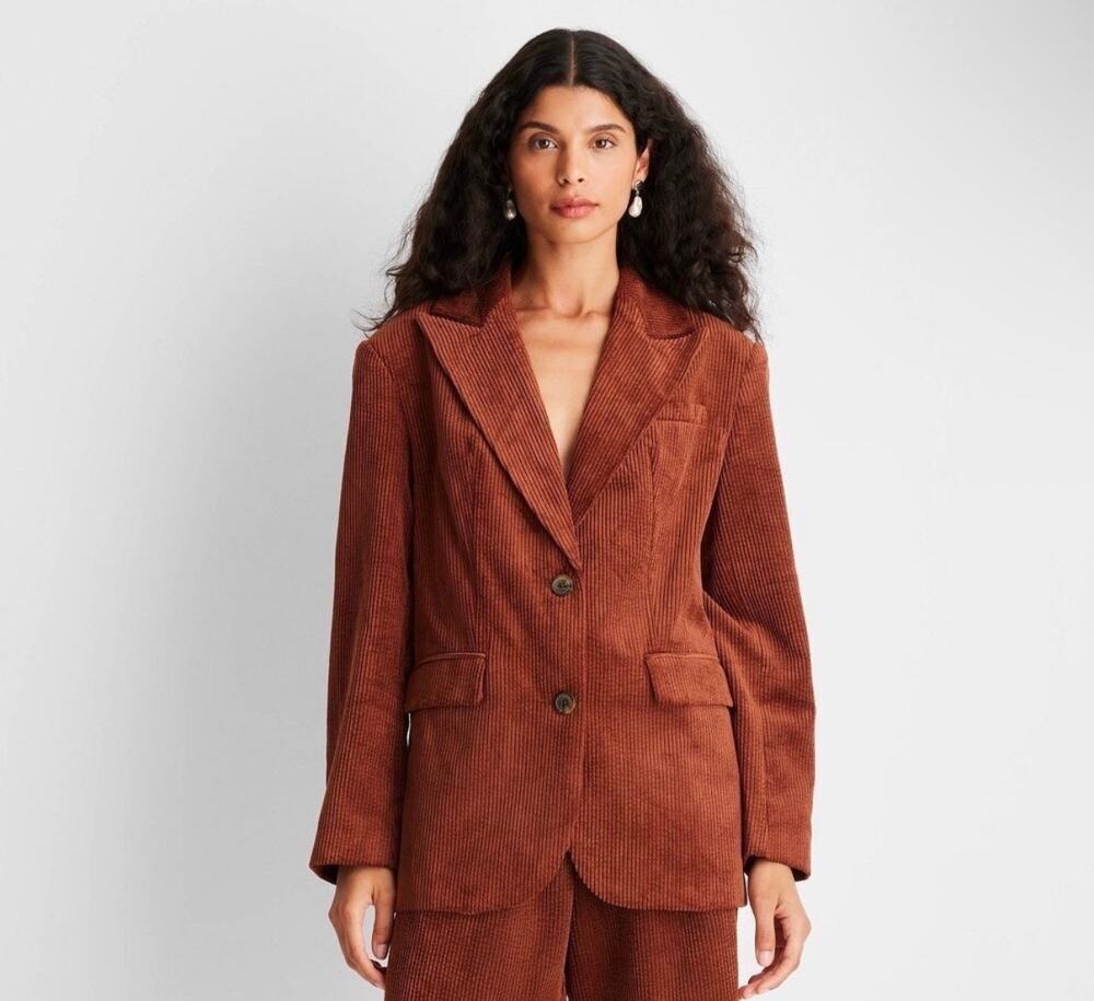 Future Collective Reese Blutstein Rust Brown Corduroy Blazer Jacket Size M NWT